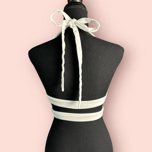 Edikted White Cady Strappy Cut Out Halter Top Size Small Summer Crop Tie Front - Picture 3 of 4